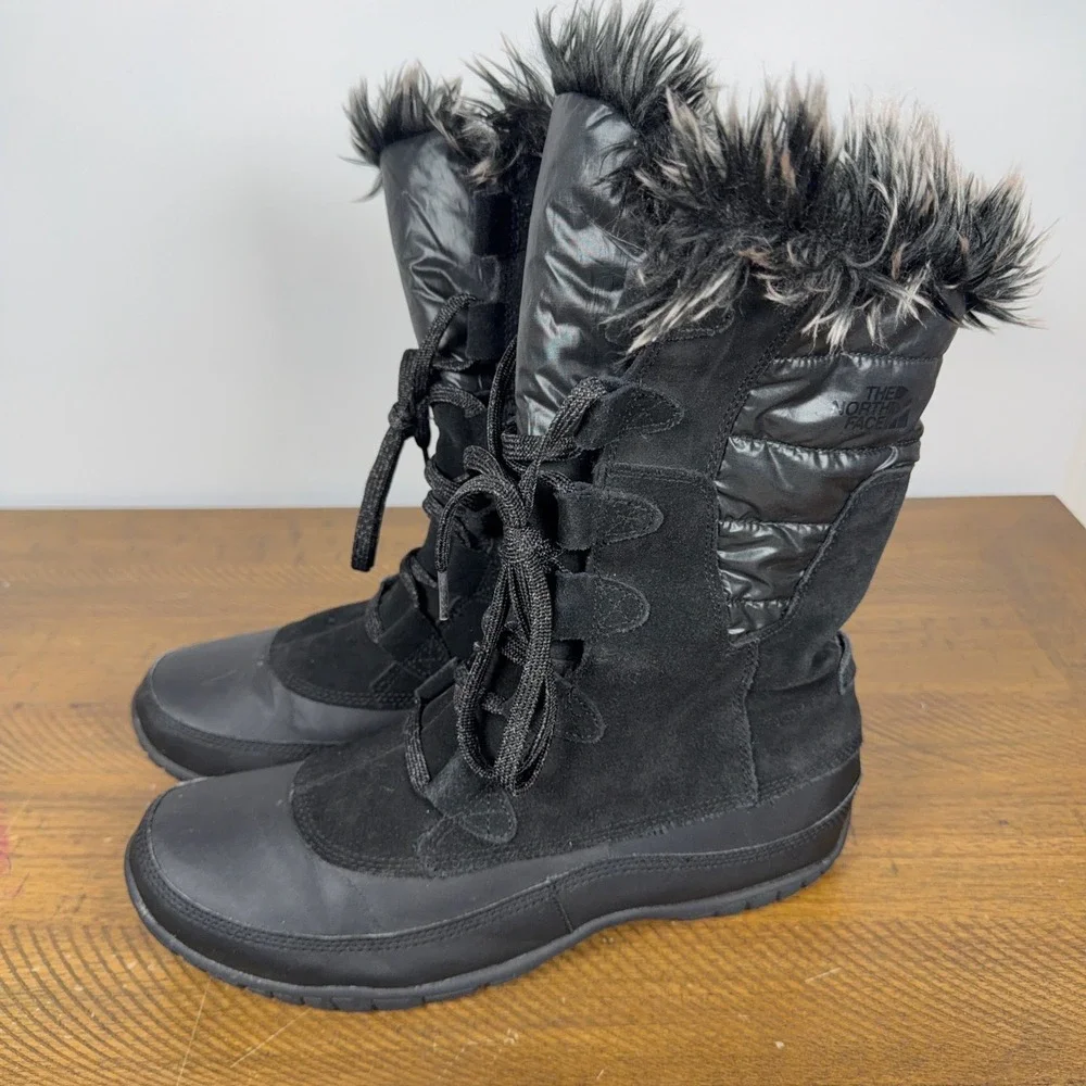 The North Face Boots Womens 10 Black Nuptse Purna Insulated Fur Winter Snow